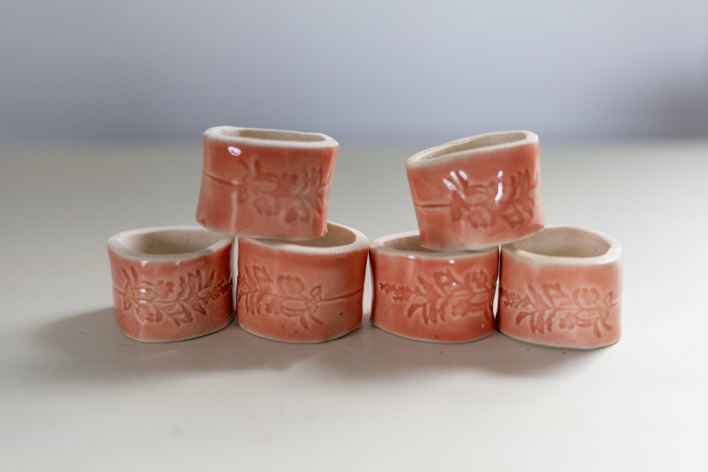 Floral napkin ring set (6) - mini - poppy