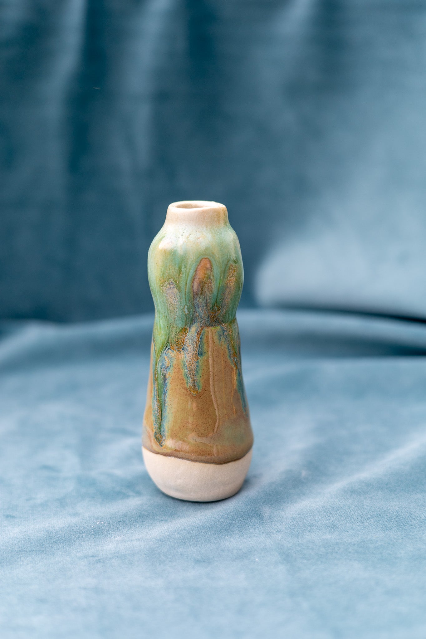 Bud vase - mini - handbuilt - turquoise/olive