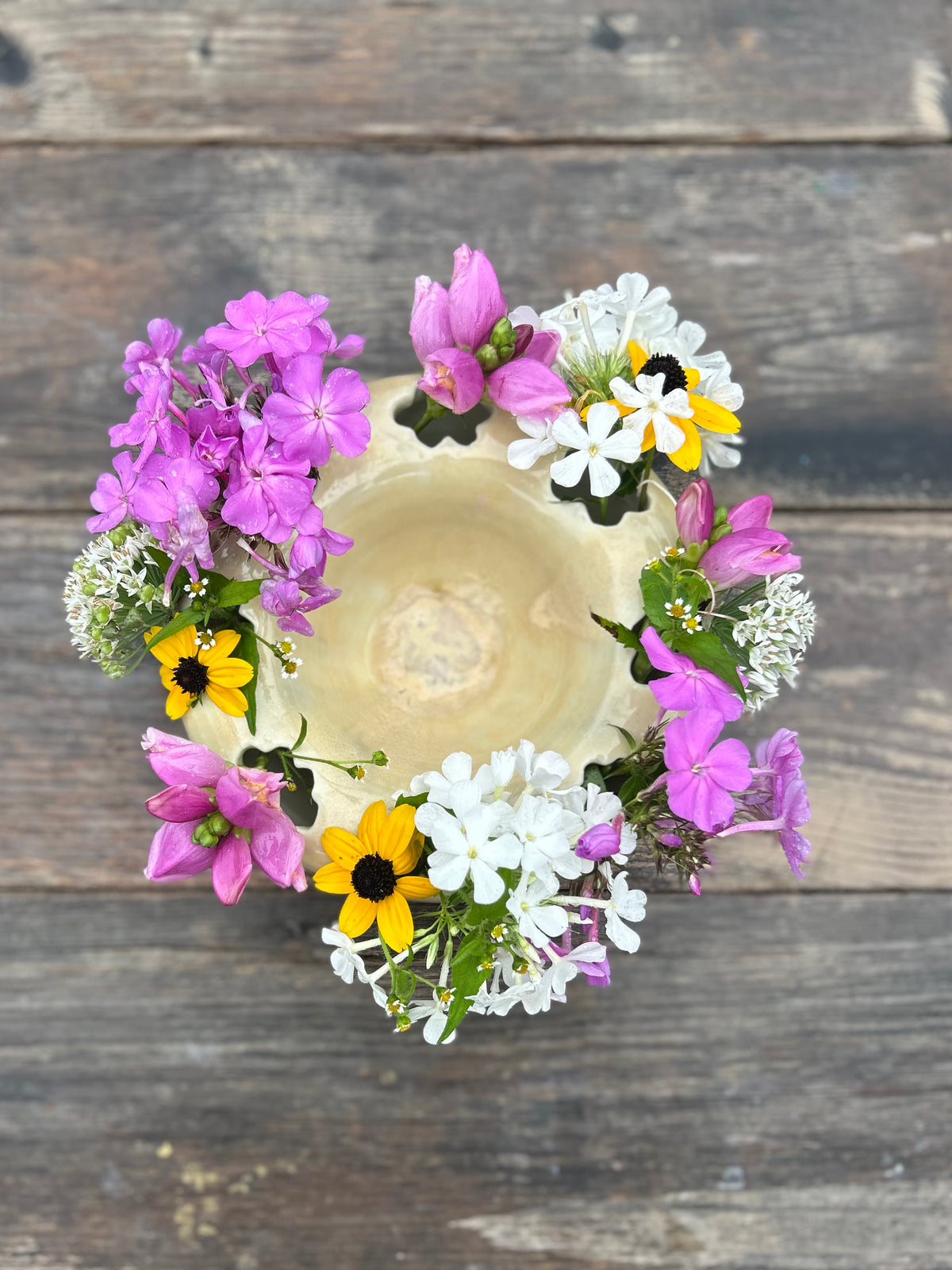 Double-walled flower frog vase bowl - large - yellow