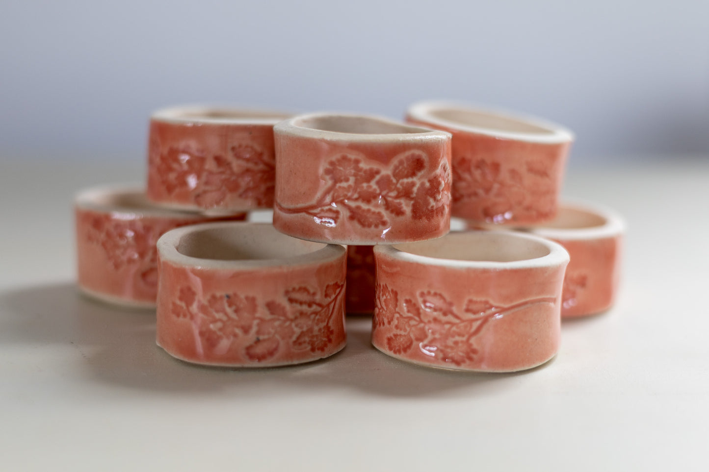 Floral napkin ring set (8) - mini - poppy