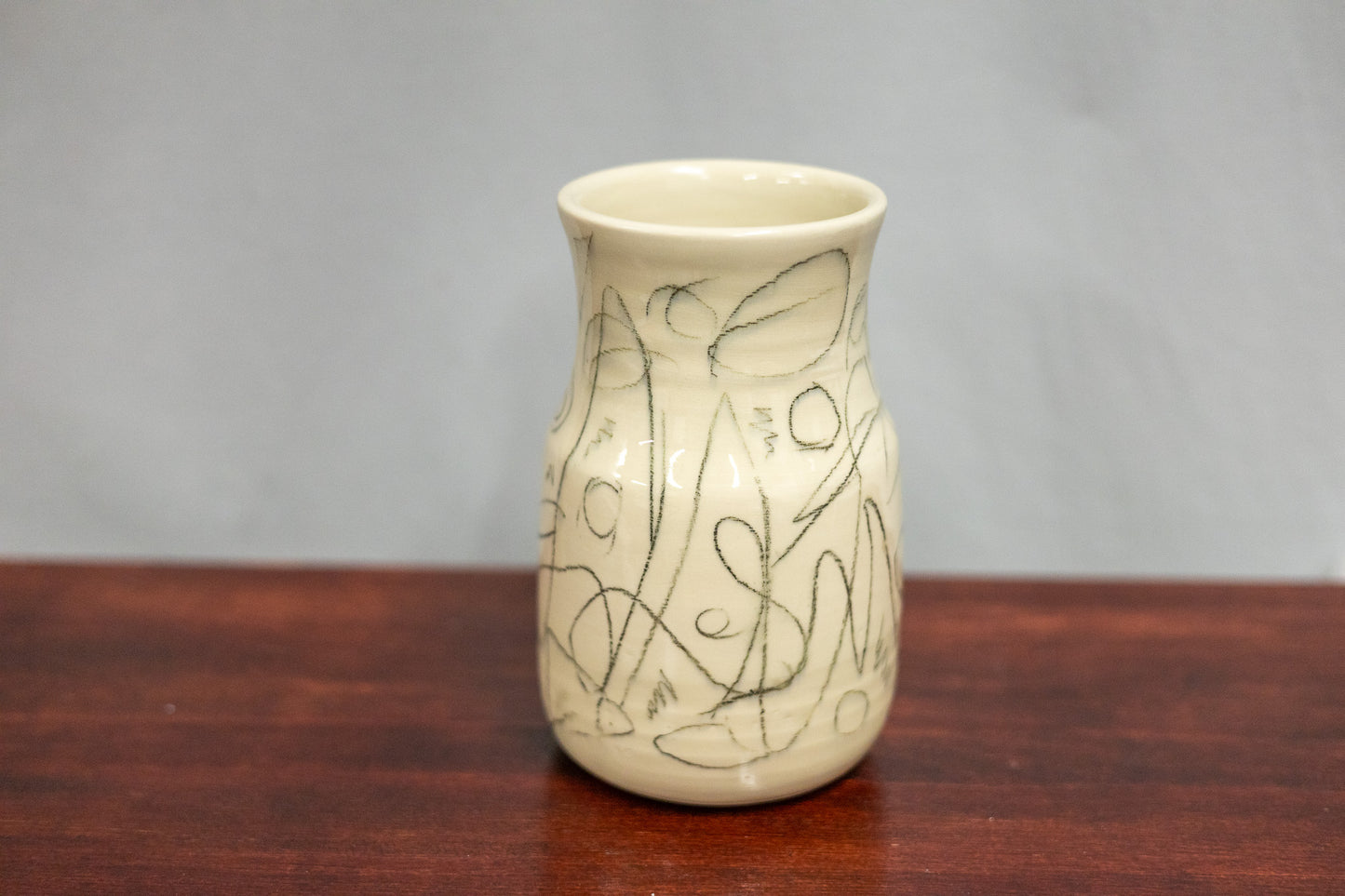 Vase - medium - clear - black underglaze pencil