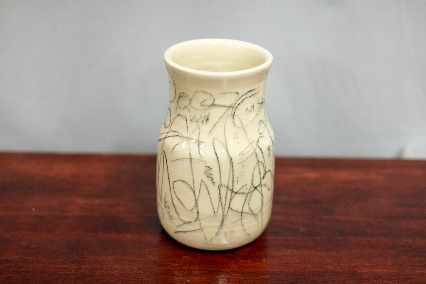 Vase - medium - clear - black underglaze pencil
