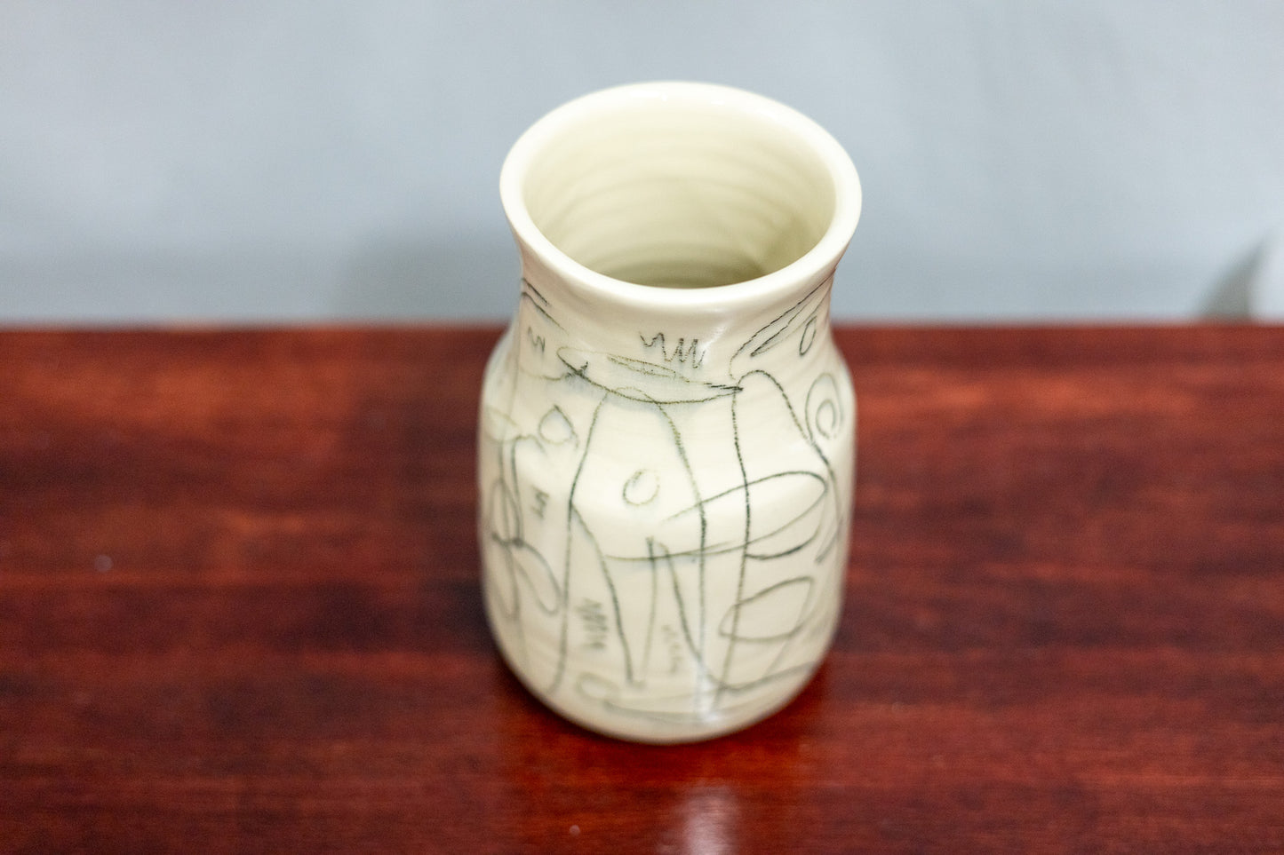Vase - medium - clear - black underglaze pencil