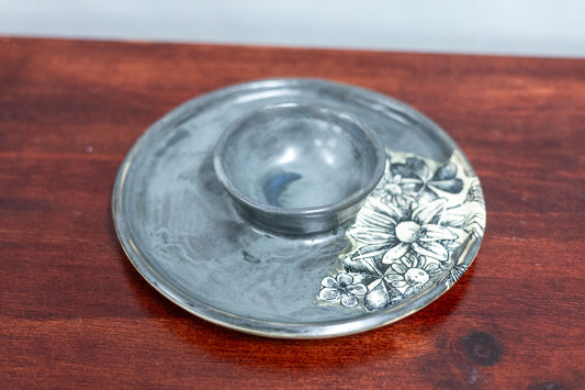 Chip and dip platter - medium - charcoal - floral underglaze transfer