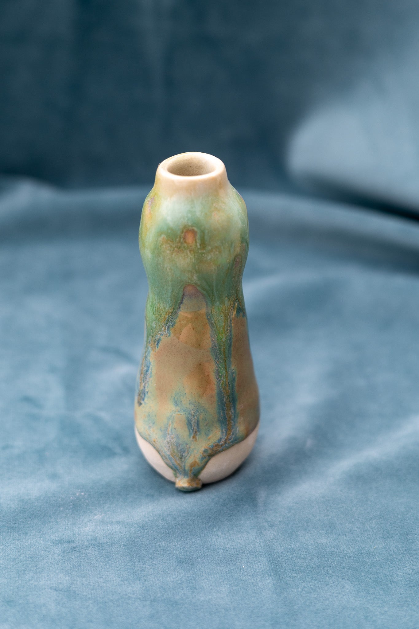 Bud vase - mini - handbuilt - turquoise/olive