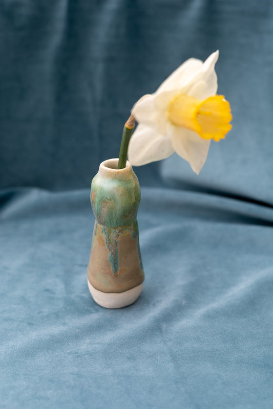Bud vase - mini - handbuilt - turquoise/olive