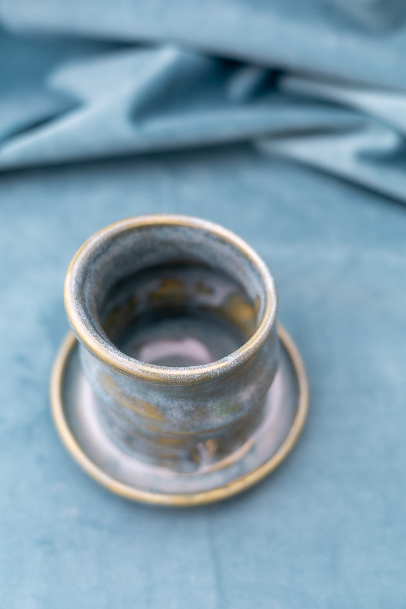 Planter - small - slanted blue/green - drainage hole