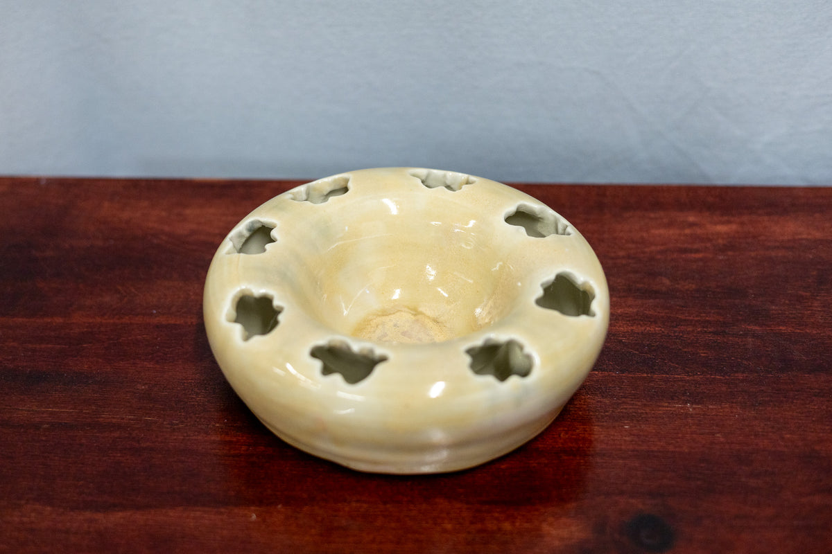 Double-walled flower frog vase bowl - large - yellow