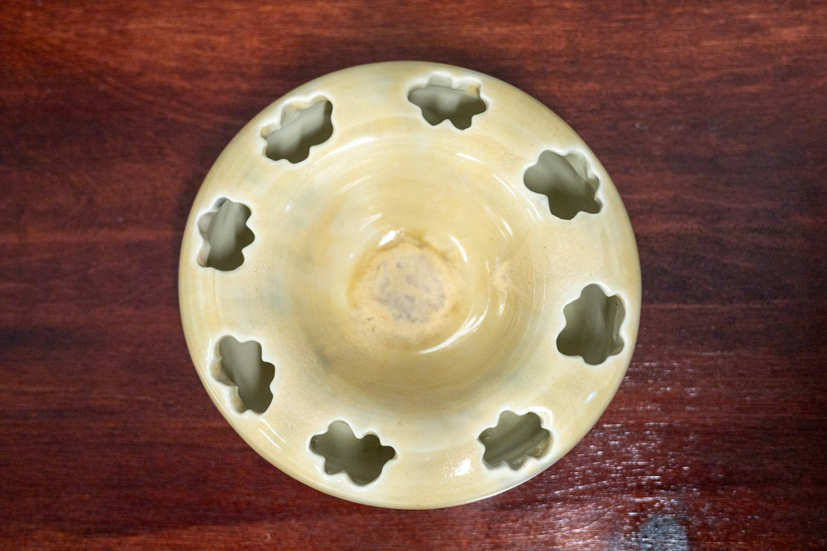 Double-walled flower frog vase bowl - large - yellow