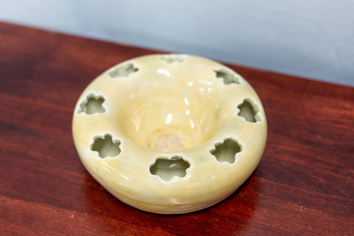 Double-walled flower frog vase bowl - large - yellow