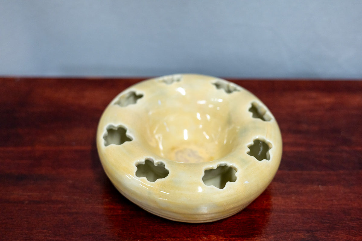 Double-walled flower frog vase bowl - large - yellow
