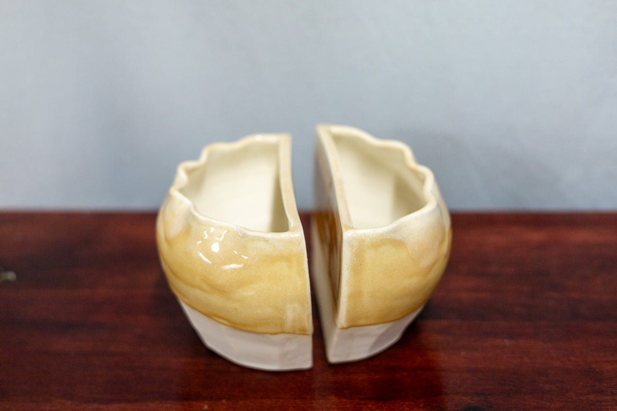 Vase bookends - large - yellow carved