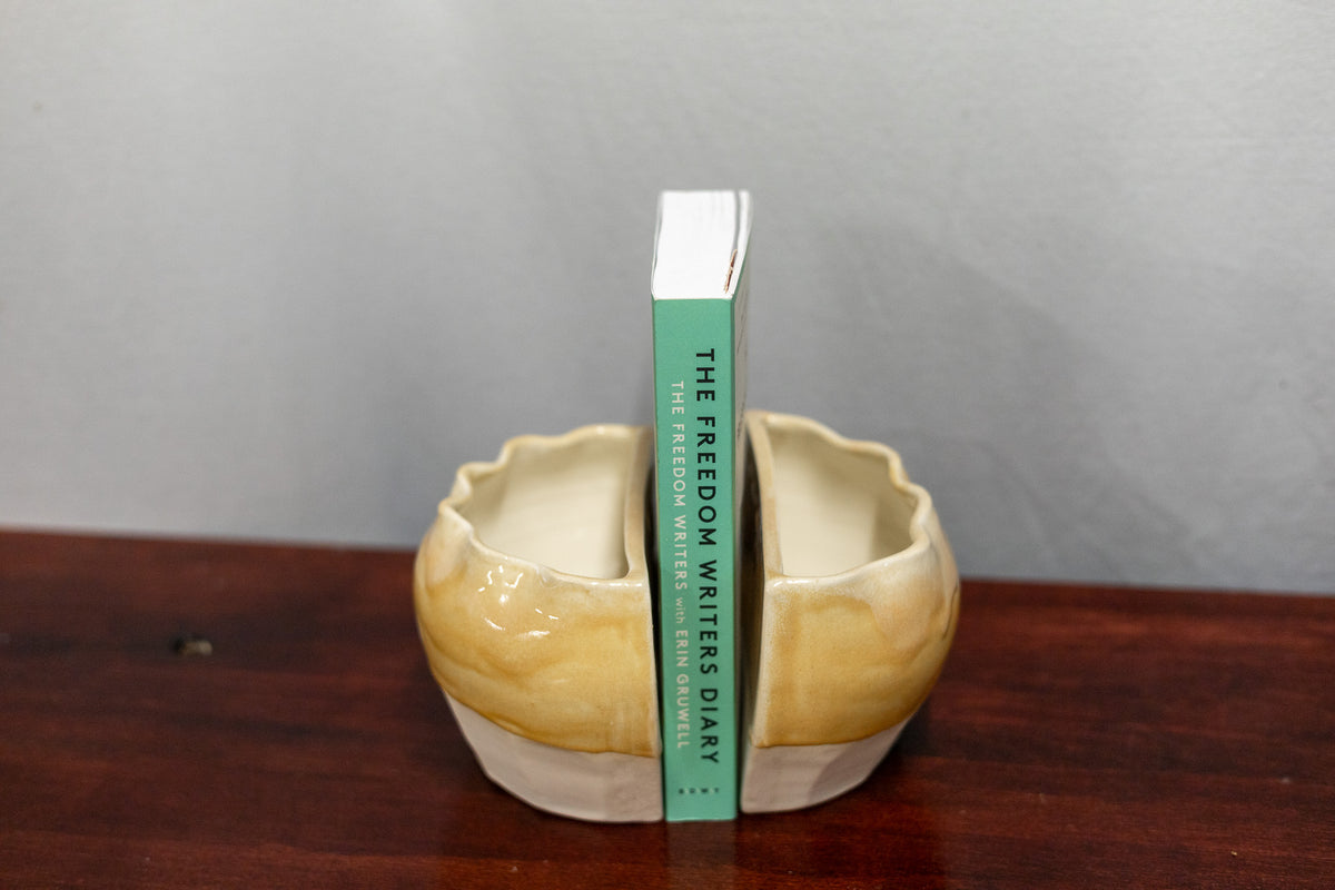 Vase bookends - large - yellow carved